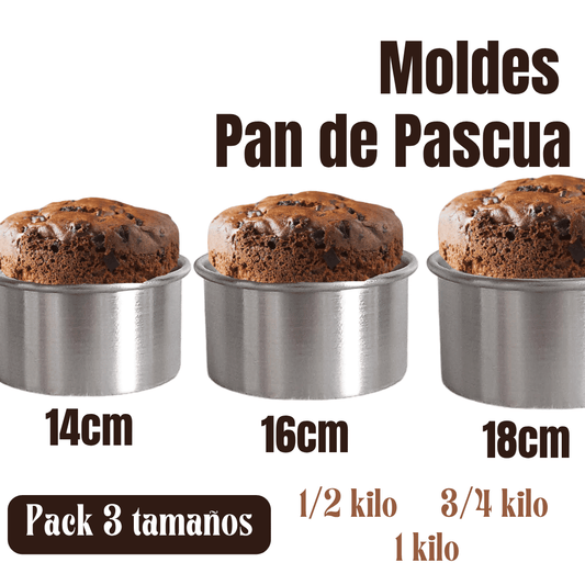 PACK 3 moldes Pan de pascua 1 kilo, 3/4 y 1/2 Molde Aluminio