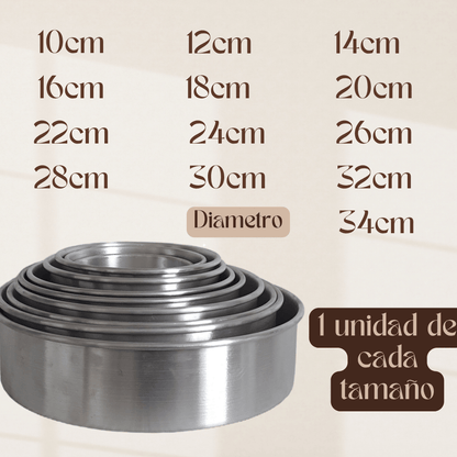 PACK Moldes Torta Normal Bizcocho Aluminio Lote 13 tamaños Reposteria
