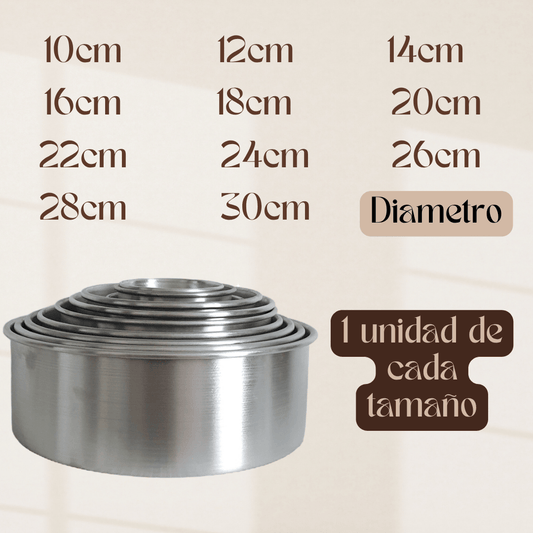 PACK Molde Torta Alto bizcocho Aluminio Lote 11 tamaños Reposteria