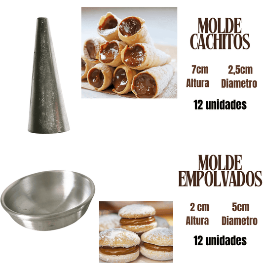 SET Moldes Cachitos mas Empolvados dulces chilenos aluminio docena
