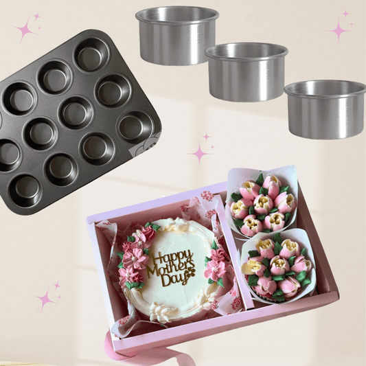 PACK 3 moldes mini torta + Bandeja cupcakes magdalenas